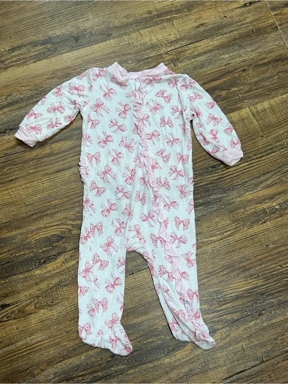 🎀Milkberry Bamboo Pink Bows Ruffle Footed Sleeper Baby Girl Size 3-6 Months 🎀